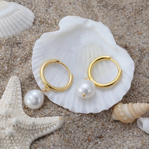 925 Sterling Silver Natural Baroque Pearl Hoop Earrings For Women Gold Plated Korean Style Minimalist Geometric Drop Earrings Jewelry