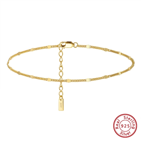 Cavigliera in Argento Sterling 925 Minimalista con Dischi di Paillettes per Donna Gioielli da Spiaggia Regolabili