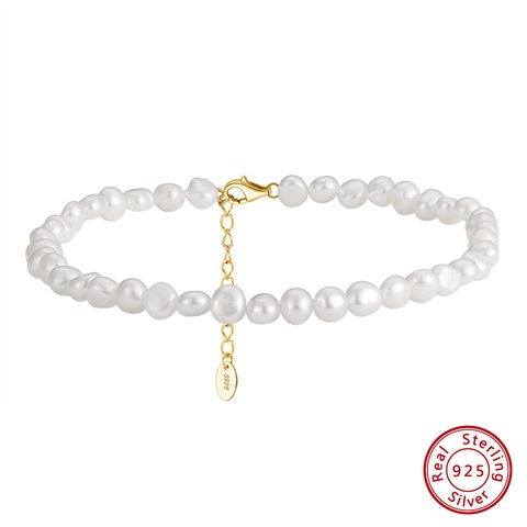 S925 Sterling Silver Baroque Freshwater Pearl Anklet 14K Gold Plated Beach Vacation Minimalist Jewelry For Women