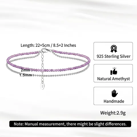 S925 Sterling Silber Doppelreihiges Fußkettchen Für Damen Natur Lila Spinell Perlenkette Minimalistischer Verstellbarer Fußschmuck