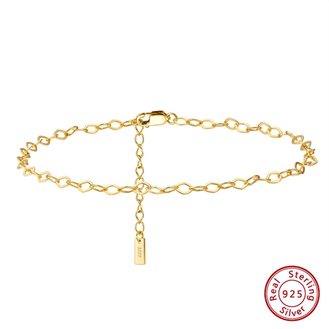 Tobillera Minimalista de Plata de Ley 925 con Cadena de Eslabones de Rombos para Mujer Chapado en Oro 14K Joyería Elegante