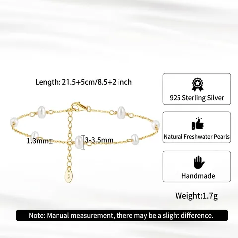 925 Sterling Silver Freshwater Pearl Anklet For Women Minimalist Summer Beach Jewelry Adjustable 14K Gold Plated Accessory