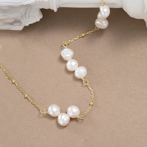 925 Sterling Silver Freshwater Pearl Necklace For Women Gold Plated Baroque Pearl Choker Simple Fashion Jewelry Elegant Gift