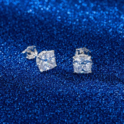 Pendientes de Botón de Plata de Ley 925 con Circonia para Mujer Pendientes Geométricos Corte Cuadrado de Lujo Elegante Joyería Regalo
