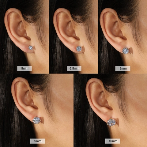 Orecchini a Bottone Classici in Argento Sterling 925 per Donna con Zirconia Scintillante a Sei Griffe Gioielli da Sposa