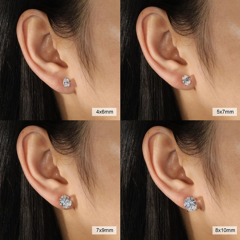 Pendientes de Botón de Plata de Ley 925 Con Circonia de Corte Ovalado para Mujer Bañados en Oro de 14K Oro Blanco Joyería Elegante