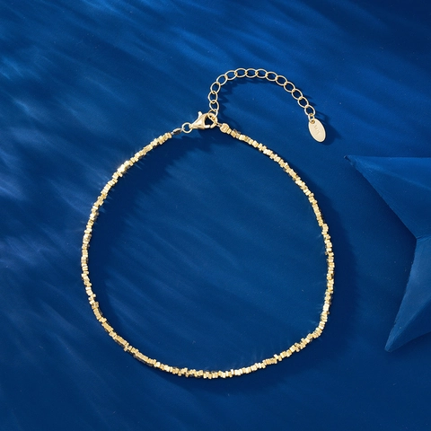 Bracelet de Cheville en Argent Sterling 925 pour Femmes Perles Carrées Géométriques Minimaliste Style Froid Chaîne Réglable