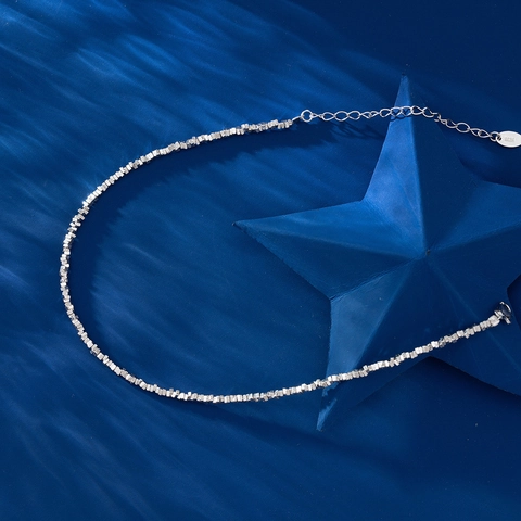 Bracelet de Cheville en Argent Sterling 925 pour Femmes Perles Carrées Géométriques Minimaliste Style Froid Chaîne Réglable