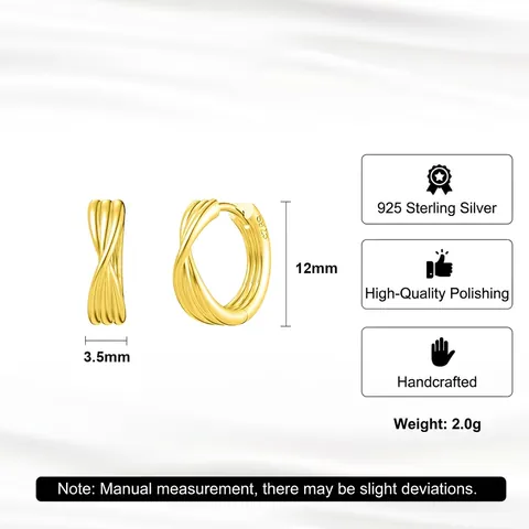 Pendientes de Aro Huggie Torsonados de Plata de Ley 925 para Mujeres Hombres Minimalista Cruz Tejida Oro Plata Joyería Regalo