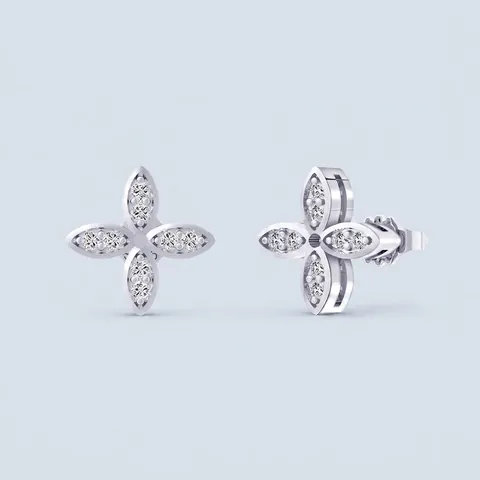 Pendientes de Botón de Trébol de Cuatro Hojas de Plata de Ley 925 con Circonia para Mujer Estilo de Nicho Flor Moda Joyería de Nicho Galvanizada Regalo