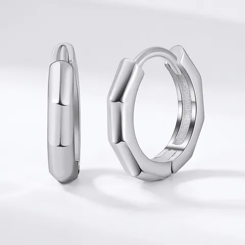 Pendientes de Aro Geométricos de Plata de Ley 925 Minimalistas para Mujer Estilo Bambú Facetados Oro Plata Chapados Joyería Regalo