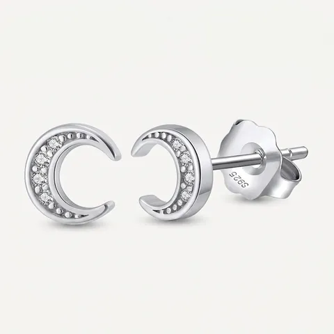 925 Sterling Silver Crescent Moon Stud Earrings Women Zirconia Inlaid Gold Silver Plated Elegant Fashion Jewelry Gift