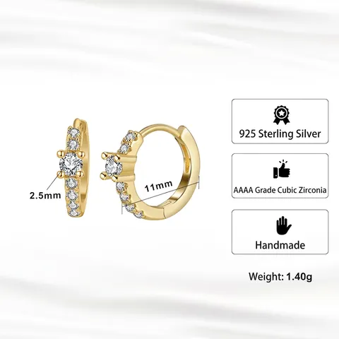 925 Sterling Silver Zirconia Hoop Earrings For Women Geometric Round Gold Silver Plated Elegant Fashion Jewelry Accessory