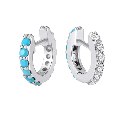 925 Sterling Silver U-Shaped Hoop Earrings With Rhinestone And Artificial Turquoise 14K Gold Plated Huggie Earrings For Women