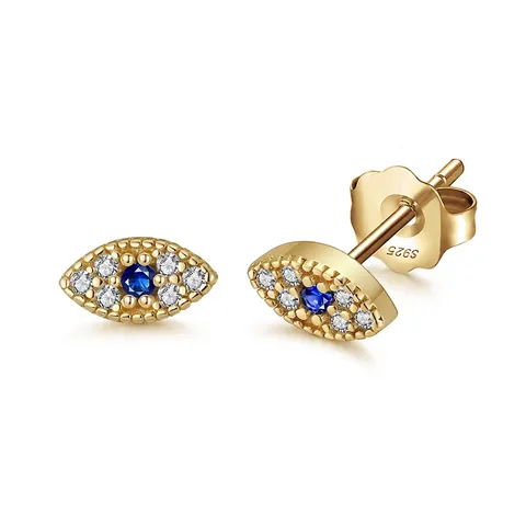 925 Sterling Silver Evil Eye Stud Earrings Gold Plated Blue Rhinestone Dainty Hypoallergenic Jewelry For Women Gift