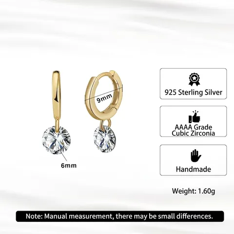 925 Sterling Silver Zirconia Hoop Drop Earrings For Women Round Cut Clear Cubic Zirconia Huggie Earrings Minimalist Jewelry Gift