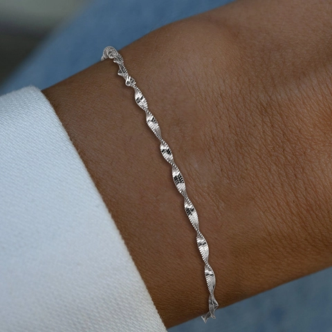 Minimalistische 925 Sterlingsilber Wasserwellenkette Armband Für Damen Elegante Weißgold Galvanisiert Verstellbare Armband Schmuck