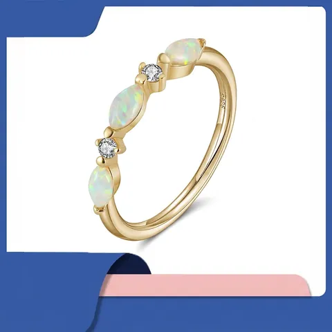 Elegant 925 Sterling Silver 14K Gold Plated Marquise White Opal Zirconia Ring For Women Minimalist Jewelry Anniversary Gift