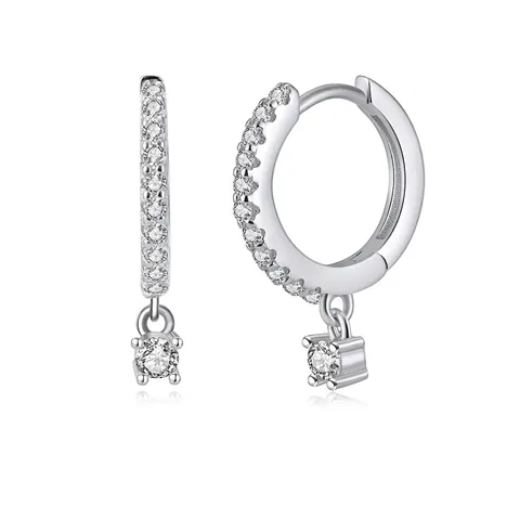 Pendientes de Aro con Dije de Plata de Ley 925 con Diamantes de Imitación para Mujer Pendientes Redondos Geométricos
