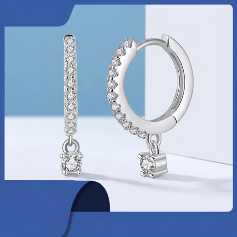 Pendientes de Aro con Dije de Plata de Ley 925 con Diamantes de Imitación para Mujer Pendientes Redondos Geométricos