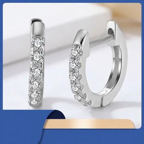 Elegant 925 Sterling Silver Huggie Hoop Earrings For Women Rhinestone Inlaid U-Shaped Geometric Gold Silver Plated Jewelry Gift