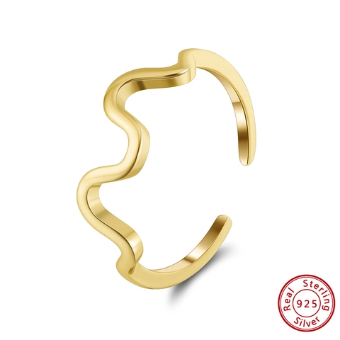 Anillo Ajustable de Plata de Ley 925 con Onda para Mujer Minimalista Geométrico Ripple de Agua Anillo de Dedo Abierto Joyería de Moda Regalo