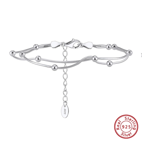 Minimalistisches 925 Sterlingsilber Doppelschichtiges Rundperlen Armband Für Damen Elegantes Verstellbares Geometrisches Kettenarmband Modeschmuck Geschenk