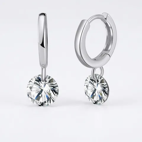 925 Sterling Silver Zirconia Hoop Drop Earrings For Women Round Cut Clear Cubic Zirconia Huggie Earrings Minimalist Jewelry Gift