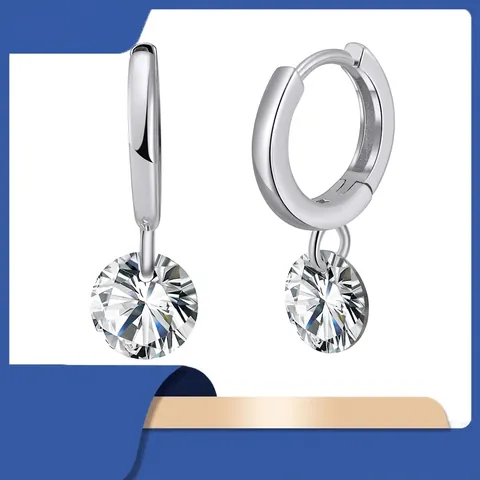 925 Sterling Silver Zirconia Hoop Drop Earrings For Women Round Cut Clear Cubic Zirconia Huggie Earrings Minimalist Jewelry Gift