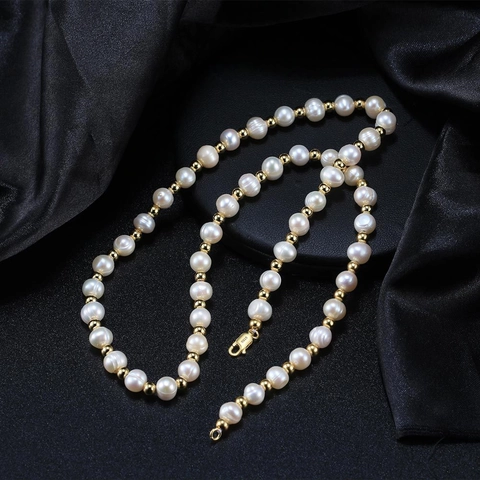 925 Sterling Silver 14K Gold Plated Freshwater Pearl Necklace For Men Boyfriend Style Geometric Chain Necklaces Luxury Jewelry