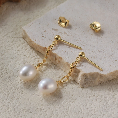 925 Sterling Silver Freshwater Pearl Drop Earrings For Women Minimalist Handmade Jewelry Wedding Party Pearl Dangle Earrings