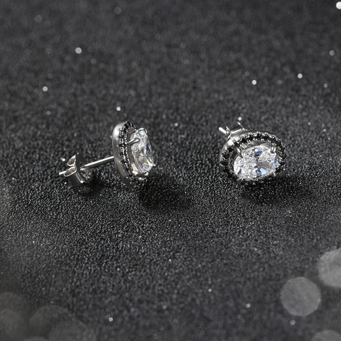 S925 Sterling Silver Oval White Zirconia Stud Earrings With Black Halo Punk Style Luxurious Earrings For Women Fashion Jewelry