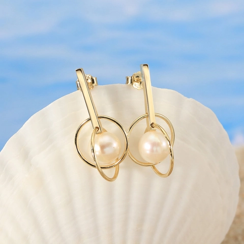 Pendientes de Gota de Perla de Agua Dulce de Plata de Ley 925 para Mujer Pendientes Colgantes Circulares de Oro Geométricos Joyería Minimalista Personalizada