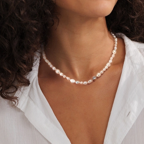 925 Sterling Silver Baroque Freshwater Pearl Necklace for Women Gold Plated Multi-Layered Choker Rhinestone French Vintage Jewelry