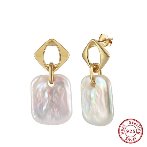 925 Sterling Silver Freshwater Pearl Earrings For Women Baroque Irregular Slice Drop Earrings Elegant Gold Plated Jewelry Gift