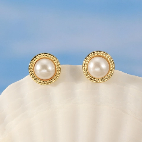 French Retro 925 Sterling Silver Freshwater Pearl Stud Earrings Gold Plated Elegant Wheat Ear Geometric Jewelry For Women