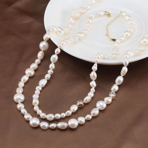 925 Sterling Silver Baroque Freshwater Pearl Necklace Round Zirconia Pendant Elegant Minimalist Jewelry Gift For Women Girls