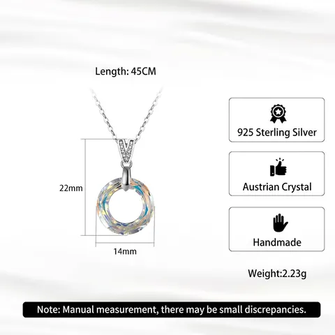 925 Sterling Silver Round Aurora Crystal Pendant Necklace For Women Elegant V-Shaped Inlaid Rhinestone Clavicle Chain Jewelry Gift