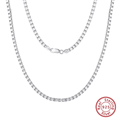 925 Sterling Silver 3mm Box Chain Necklace For Men Women Italy Venetian Link Plain Chain Minimalist Hip Hop Jewelry 40-60cm