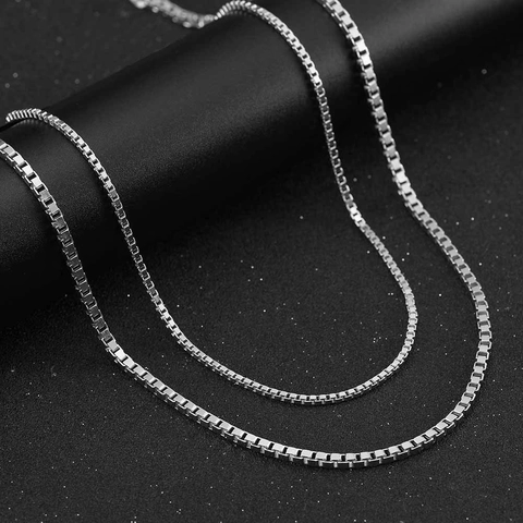 925 Sterling Silver Box Chain Necklace For Men Women Unisex Minimalist Venetian Link Chain Jewelry For Pendant Accessory