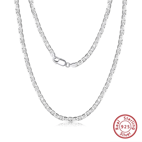 Collana a Catena Mariner in Argento Sterling S925 Catena Sailor Piatta Placcata Oro Bianco Lucido Gioielli Unisex alla Moda