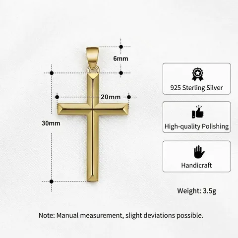 925 Sterling Silver Cross Pendant Only Without Chain Polished Simple Religious Hip Hop Jewelry For Unisex Men Women Gift