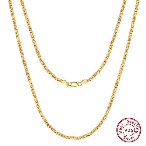 925 Sterling Silver Byzantine Chain Necklace For Men Women Gold Platinum Plated Hip Hop Geometric Link Chain Everyday Jewelry