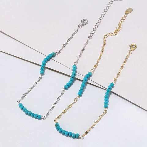 Tobillera de Mariposa de Plata de Ley 925 Con Cuentas de Turquesa Joyería de Playa de Verano Bohemia para Mujeres Oro Plata
