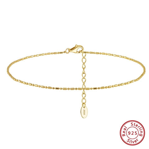Tobillera Minimalista de Plata de Ley S925 para Mujer Ajustable Geométrica Chapada en Oro de 14K Joyería de Regalo
