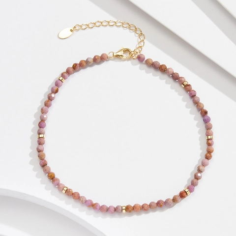 925 Sterlingsilber Natürlicher Lila Phosphosiderit Stein Fußkettchen Für Damen 14K Vergoldet Minimalistischer Perlen Fußschmuck