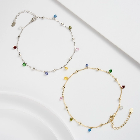 925 Sterlingsilber Fußkettchen für Damen Bunter Zirkonia Besetzt Minimalistisch Verstellbare Kette Strandurlaub Schmuck Gold Silber Galvanisiert