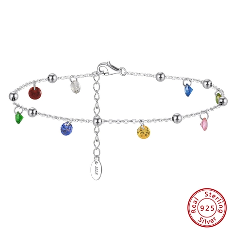925 Sterlingsilber Fußkettchen für Damen Bunter Zirkonia Besetzt Minimalistisch Verstellbare Kette Strandurlaub Schmuck Gold Silber Galvanisiert
