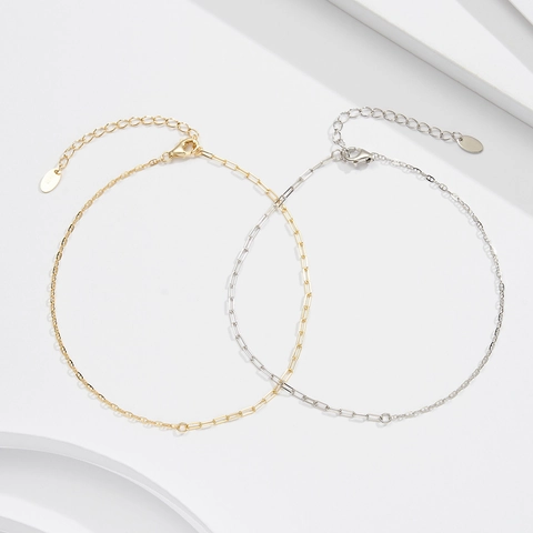 Tobillera Minimalista de Plata de Ley 925 con Cadena de Clip para Mujer Diseño Asimétrico Geométrico Oro Plata Joyería