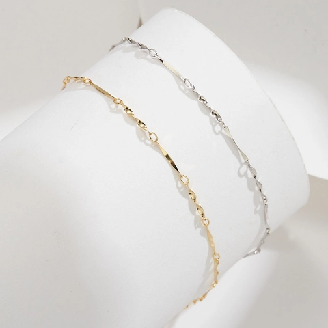 Cavigliera in Argento Sterling S925 con Maglia Intrecciata da Donna Minimalista Placcata in Oro 14K Regolabile Gioielli da Spiaggia